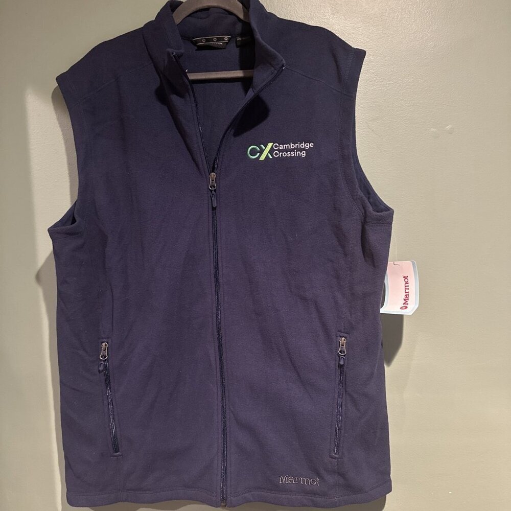 Marmot Polartec Fleece Vest L Black Full Zip Outdoor Graphic Print Pockets